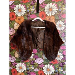 Vintage 1950s 1960s Mink Fur Stole Wrap Wedding Bridal Fur Shawl - Dark Brown